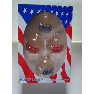 God Bless America Glass Christmas Ornaments USA Made Rauch 4pc Patriotic Set